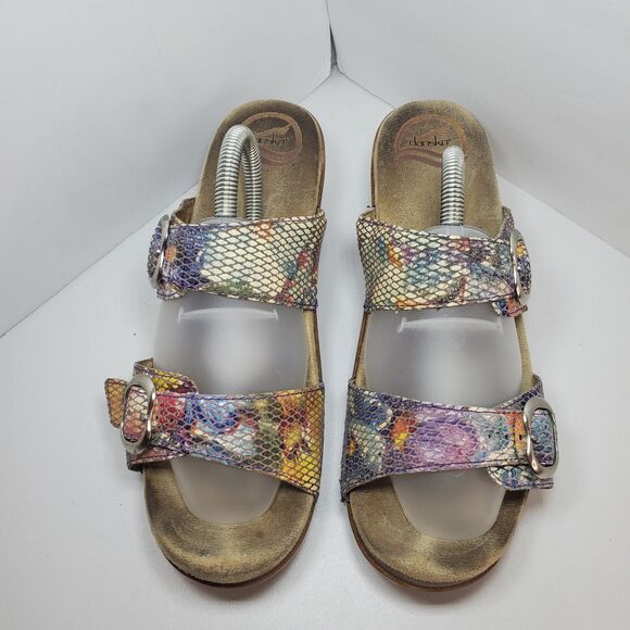 Dansko Sophie 9 EU40 Colorful Slip On Sandals Mosaic Snakeskin Embossed Leather - Picture 4 of 11